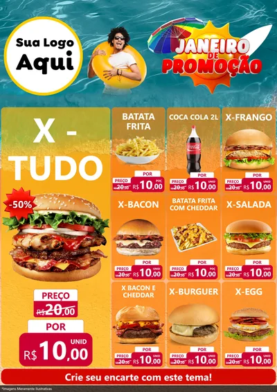 Modelo de Encarte para Encarte A4 Vertical com o tema Janeiro de Promoção para Hamburgueria