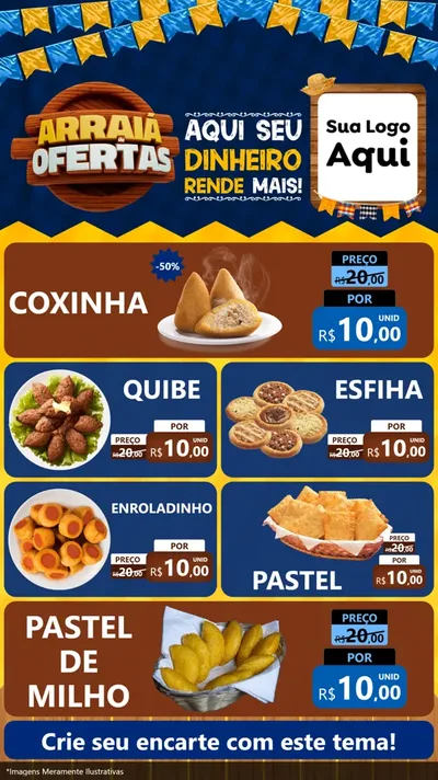 Modelo de TV para TV Vertical com o tema Arraiá de Ofertas - Junina para Salgadaria