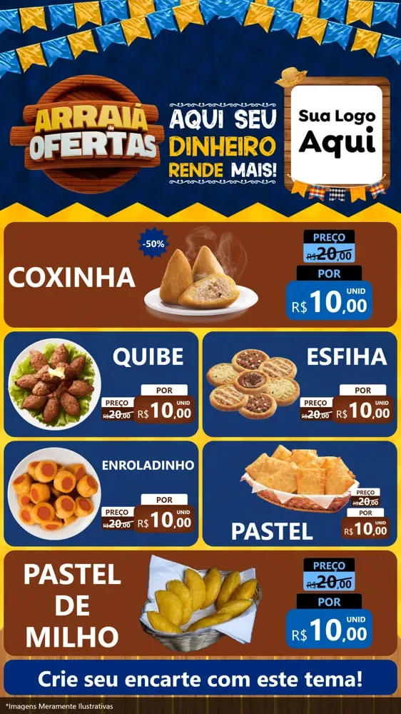 Modelo de TV para TV Vertical com o tema Arraiá de Ofertas - Junina para Salgadaria