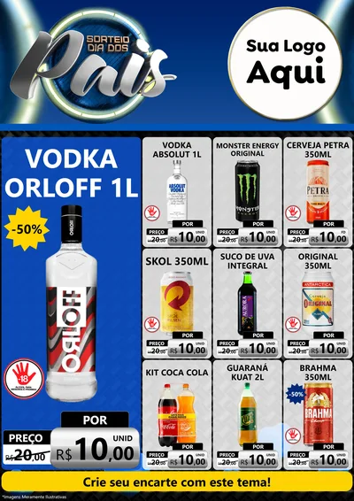 Modelo de Encarte para Encarte A4 Vertical com o tema Sorteio Dia Dos Pais para Distribuidora de bebidas