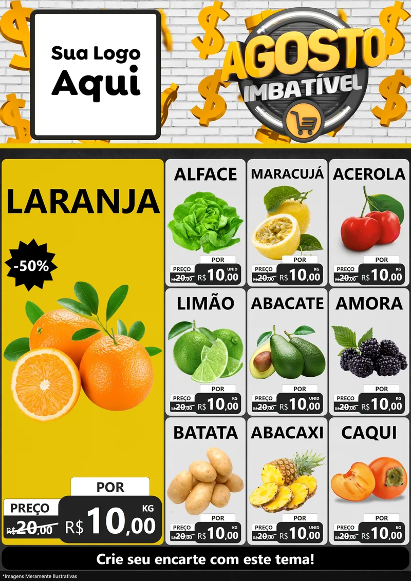 Modelo de Encarte para Encarte A4 Vertical com o tema Agosto imbatível para Hortifrúti
