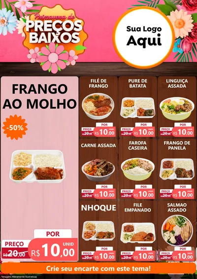 Modelo de Encarte para Encarte A4 Vertical com o tema Primavera de Preços Baixos para Restaurante