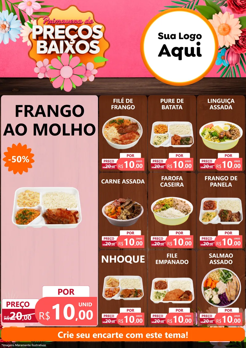 Modelo de Encarte para Encarte A4 Vertical com o tema Primavera de Preços Baixos para Restaurante