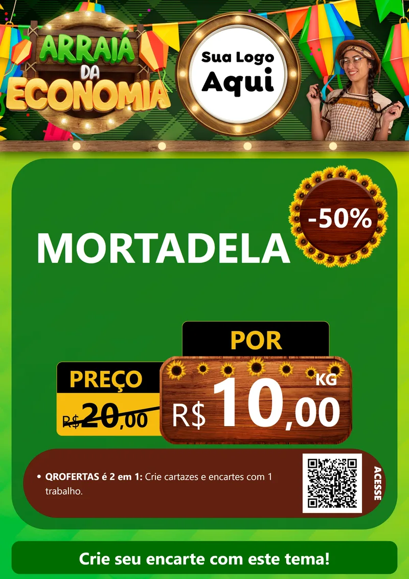Modelo de Cartaz para Cartaz A4 Vertical com o tema Arraiá de Economia para Frios e Laticínios