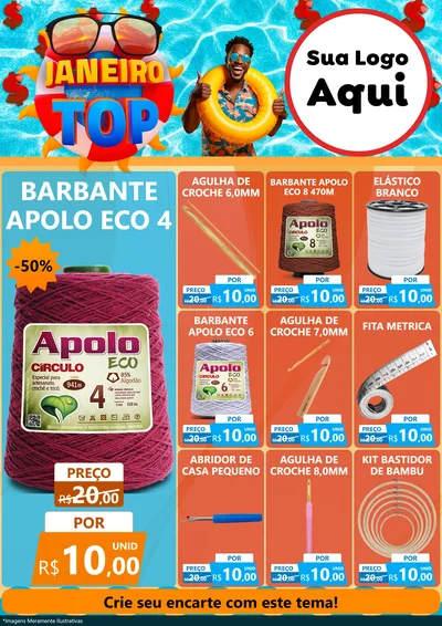 Modelo de Encarte para Encarte A4 Vertical com o tema Janeiro Top para Armarinho e Aviamentos