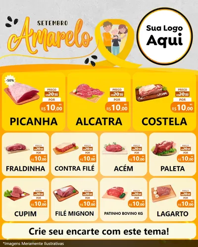 Modelo de Rede Social para Feed Instagram com o tema Setembro Amarelo para Açougue