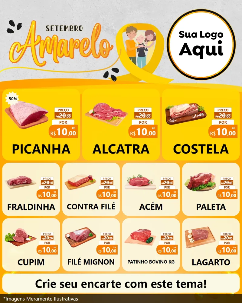 Modelo de Rede Social para Feed Instagram com o tema Setembro Amarelo para Açougue