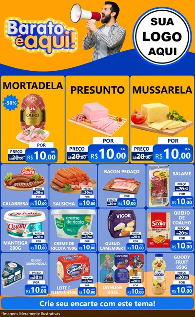 Modelo de Encarte para Encarte Grande com o tema Barato é aqui para Frios e Laticínios