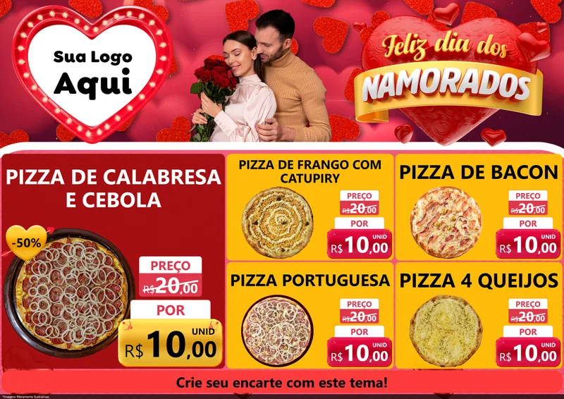 Modelo de Encarte para Encarte A4 Horizontal com o tema Feliz Dia Dos Namorados para Pizzaria