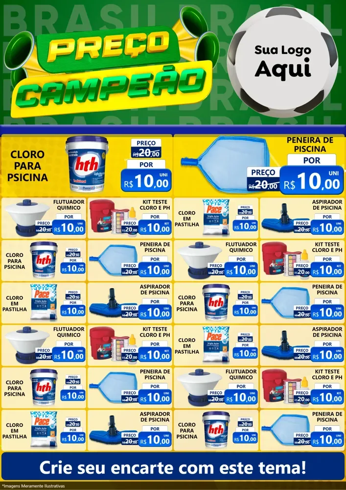 Modelo de Encarte para Encarte A4 Vertical com o tema Preço Campeão - Copa para Produtos para Piscina
