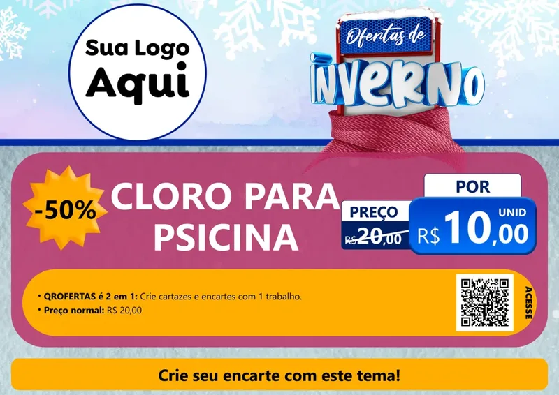 Modelo de Cartaz para Cartaz A4 Horizontal com o tema Ofertas de Inverno para Produtos para Piscina