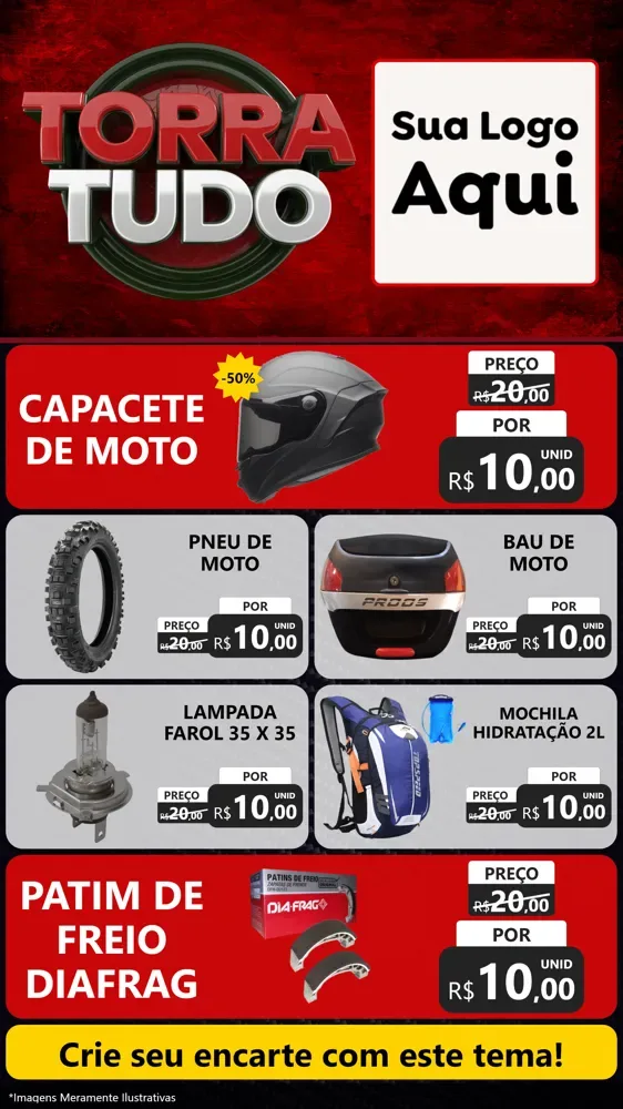 Modelo de TV para TV Vertical com o tema Torra Tudo para Moto peças