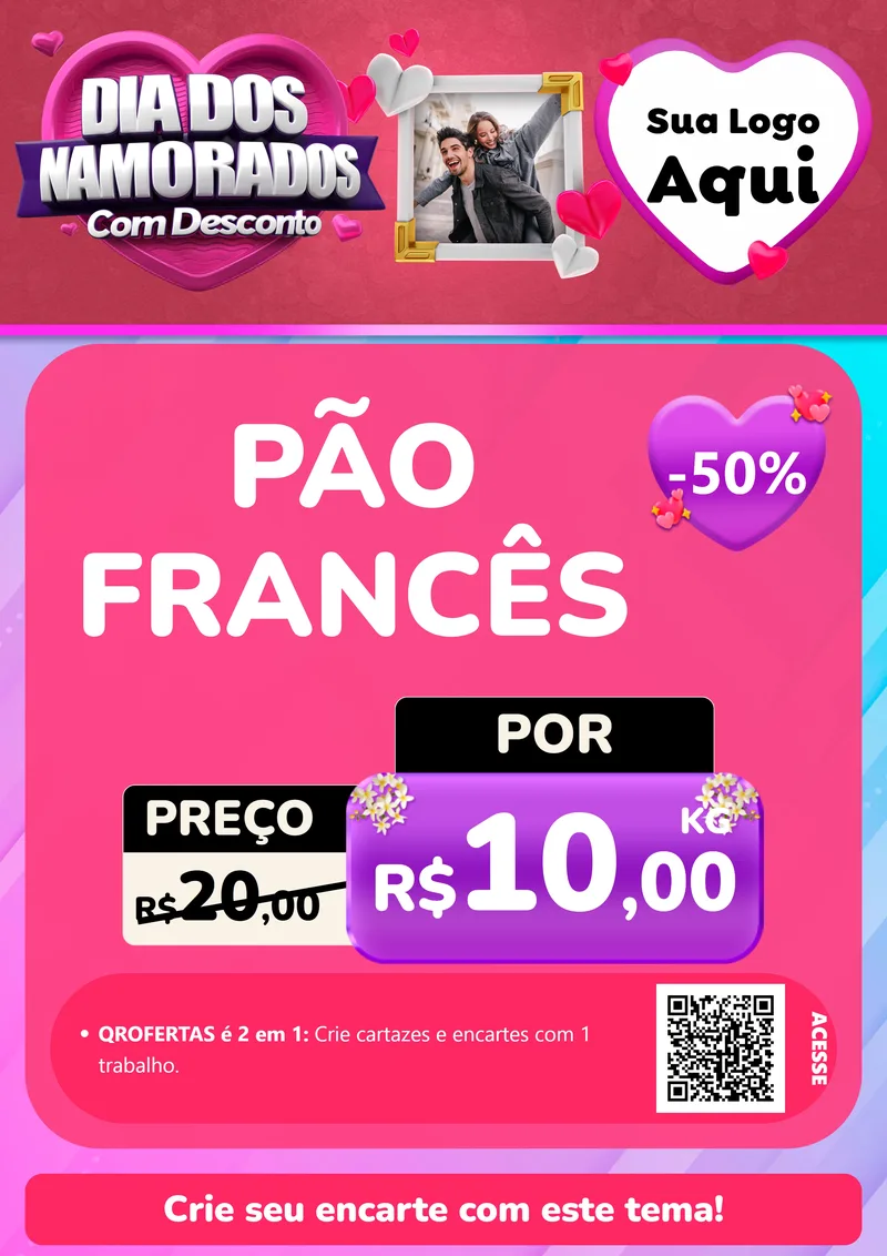 Modelo de Cartaz para Cartaz A4 Vertical com o tema Dia Dos Namorados Com Desconto para Padaria
