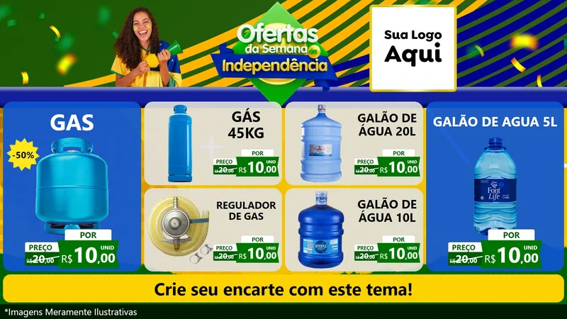 Modelo de TV para TV Horizontal com o tema Ofertas da Semana da Independência para Água e gás