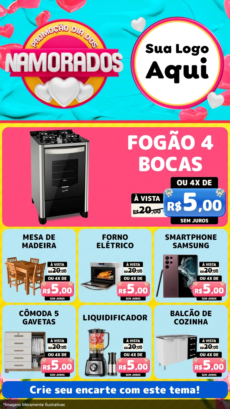 Modelo de Rede Social para Stories com o tema Promoção Dia dos Namorados para Móveis e Eletro