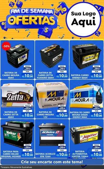 Modelo de Encarte para Encarte Grande com o tema Fim de Semana de Ofertas para Baterias Elétricas