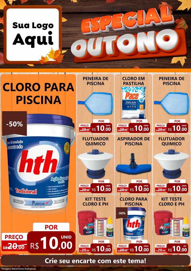 Modelo de Encarte para Encarte A4 Vertical com o tema Especial Outono para Produtos para Piscina