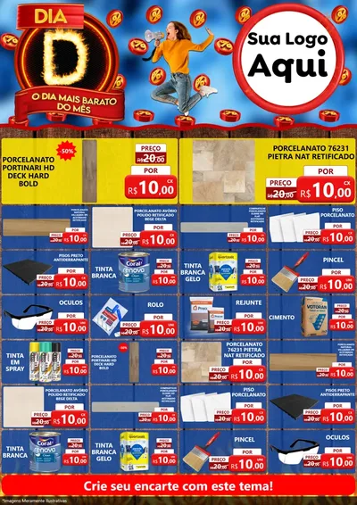Modelo de Encarte para Encarte A4 Vertical com o tema Dia D - O Dia Mais Barato Do Mês para Pisos e revestimentos
