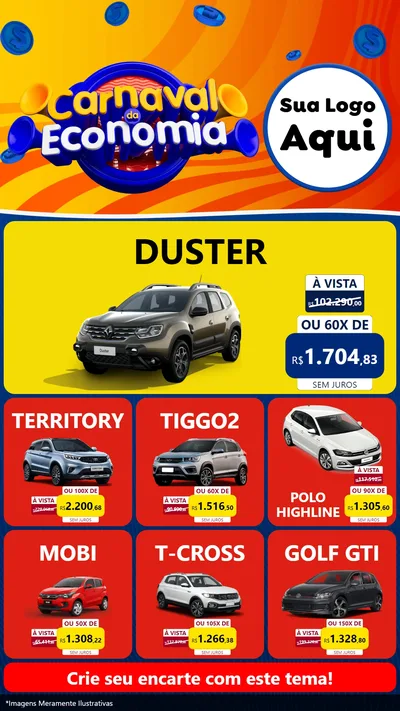 Modelo de Rede Social para Stories com o tema Carnaval da Economia para Concessionaria de Carros