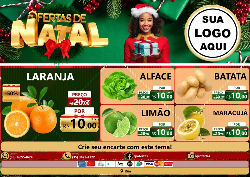 Modelo de Encarte para Encarte A4 Horizontal com o tema Ofertas de Natal para Hortifrúti