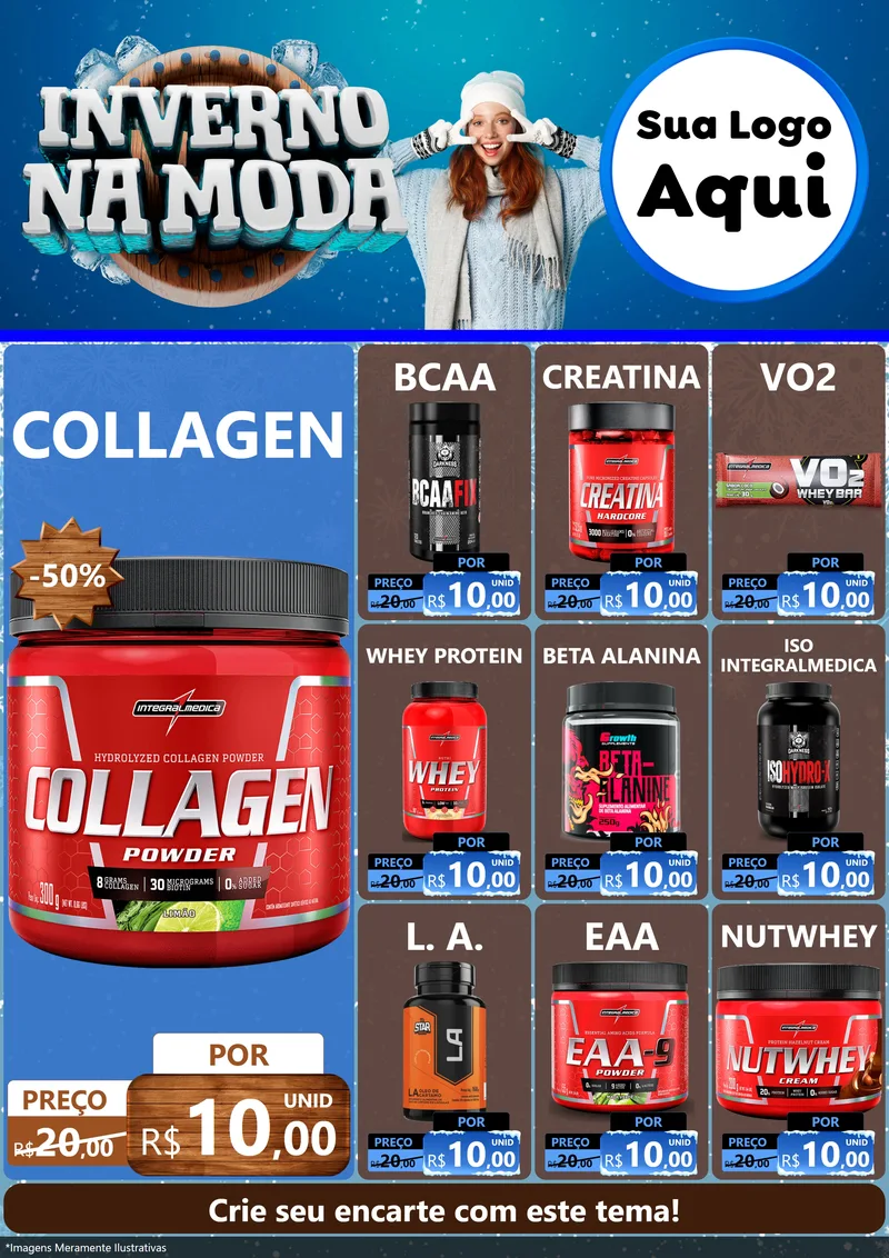 Modelo de Encarte para Encarte A4 Vertical com o tema Inverno na Moda para Suplementos alimentares