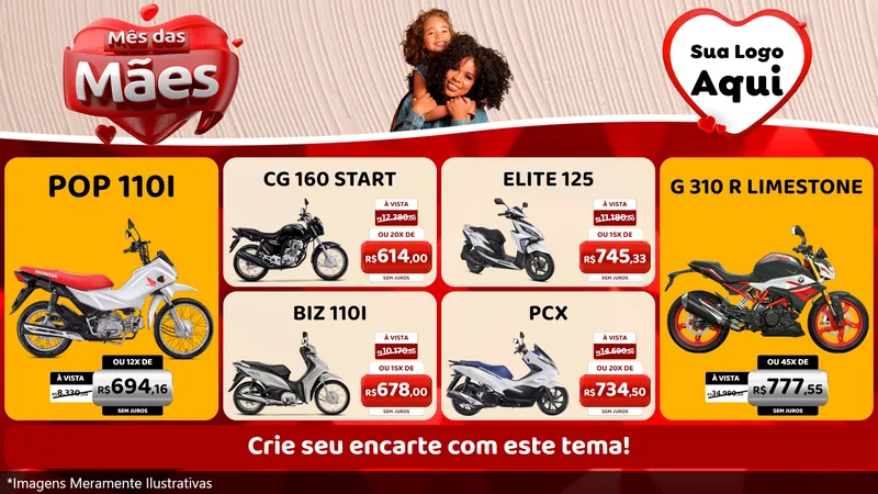 Modelo de TV para TV Horizontal com o tema Mês das Mães para Concessionaria de Motos