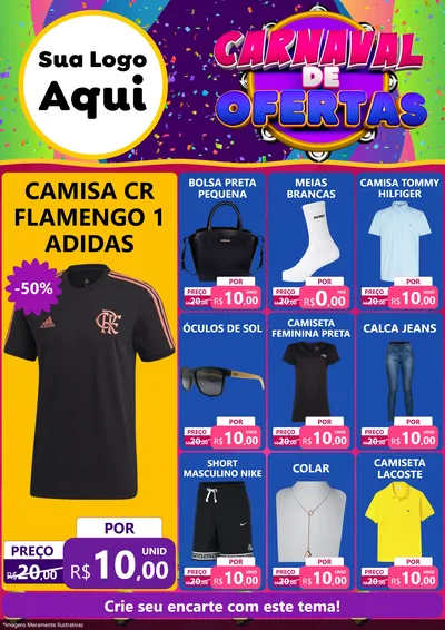 Modelo de Encarte para Encarte A4 Vertical com o tema Carnaval de Ofertas para Roupas e acessórios
