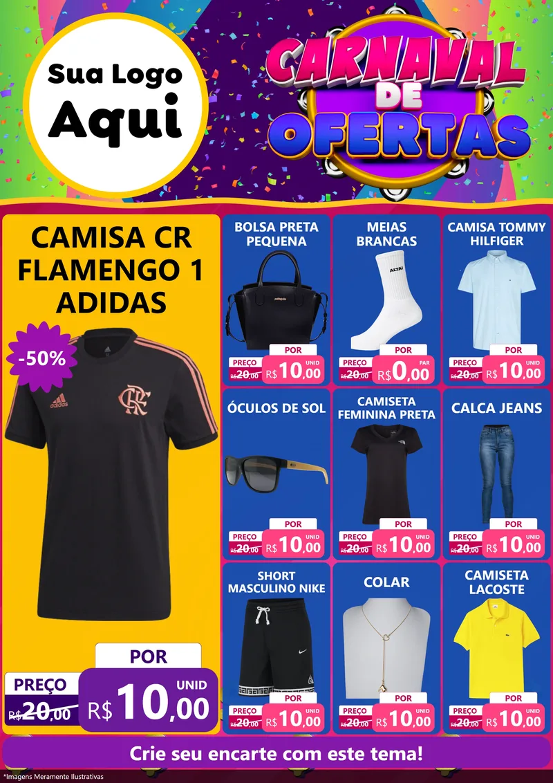 Modelo de Encarte para Encarte A4 Vertical com o tema Carnaval de Ofertas para Roupas e acessórios