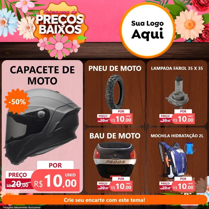 Modelo de Rede Social para Feed Facebook com o tema Primavera de Preços Baixos para Moto peças