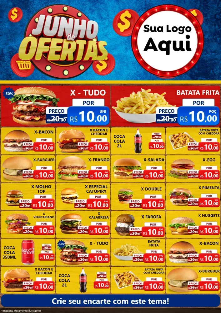 Modelo de Encarte para Encarte A4 Vertical com o tema Junho de Ofertas para Hamburgueria