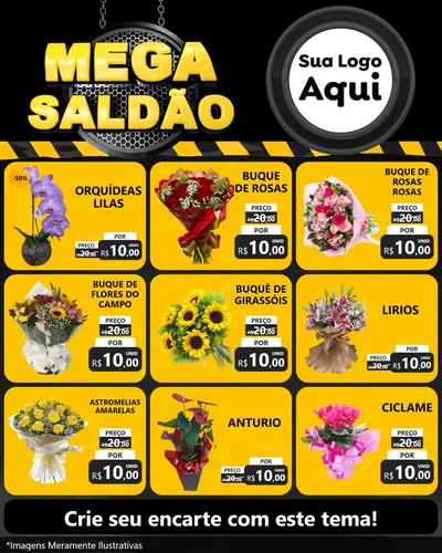 Modelo de Rede Social para Feed Instagram com o tema Mega Saldão para Floricultura e jardim