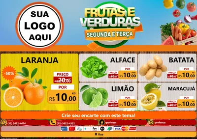 Modelo de Encarte para Encarte A4 Horizontal com o tema Frutas e Verduras Segunda e Terça para Hortifrúti