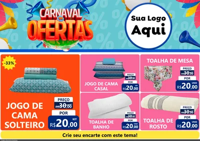 Modelo de Encarte para Encarte A4 Horizontal com o tema Carnaval de Ofertas para Cama, Mesa e Banho