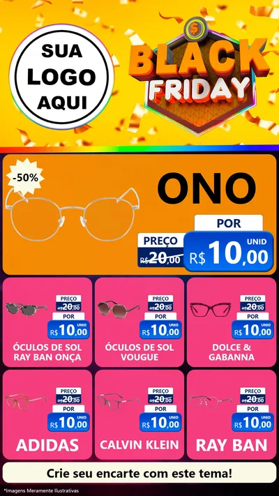 Modelo de Rede Social para Stories com o tema Black Friday para Óticas