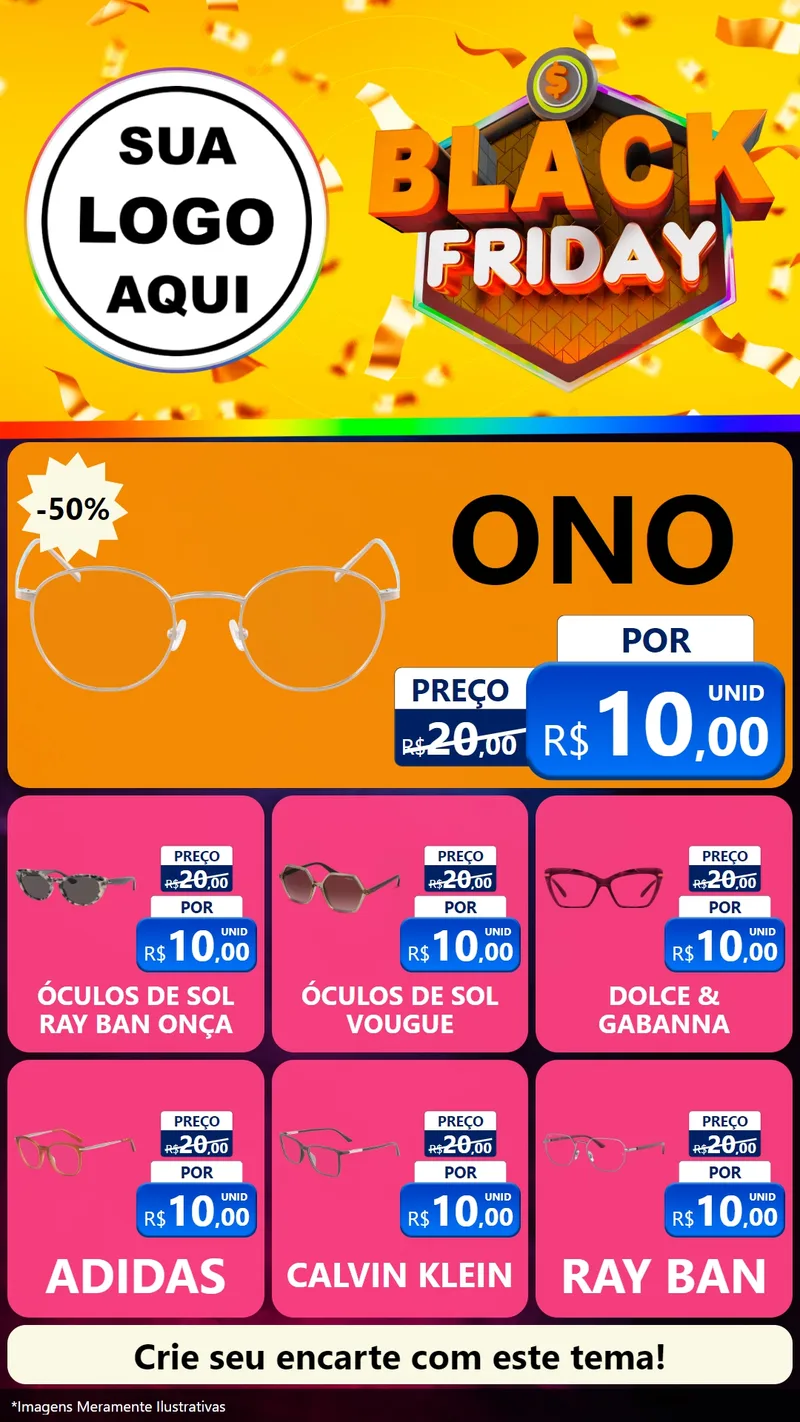 Modelo de Rede Social para Stories com o tema Black Friday para Óticas