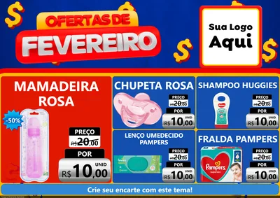 Modelo de Encarte para Encarte A4 Horizontal com o tema Ofertas de Fevereiro para Bebês