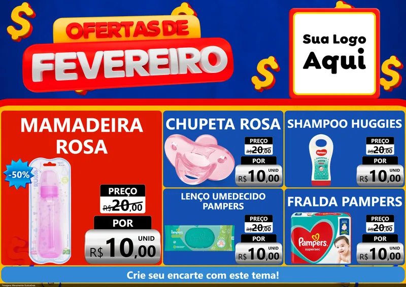 Modelo de Encarte para Encarte A4 Horizontal com o tema Ofertas de Fevereiro para Bebês