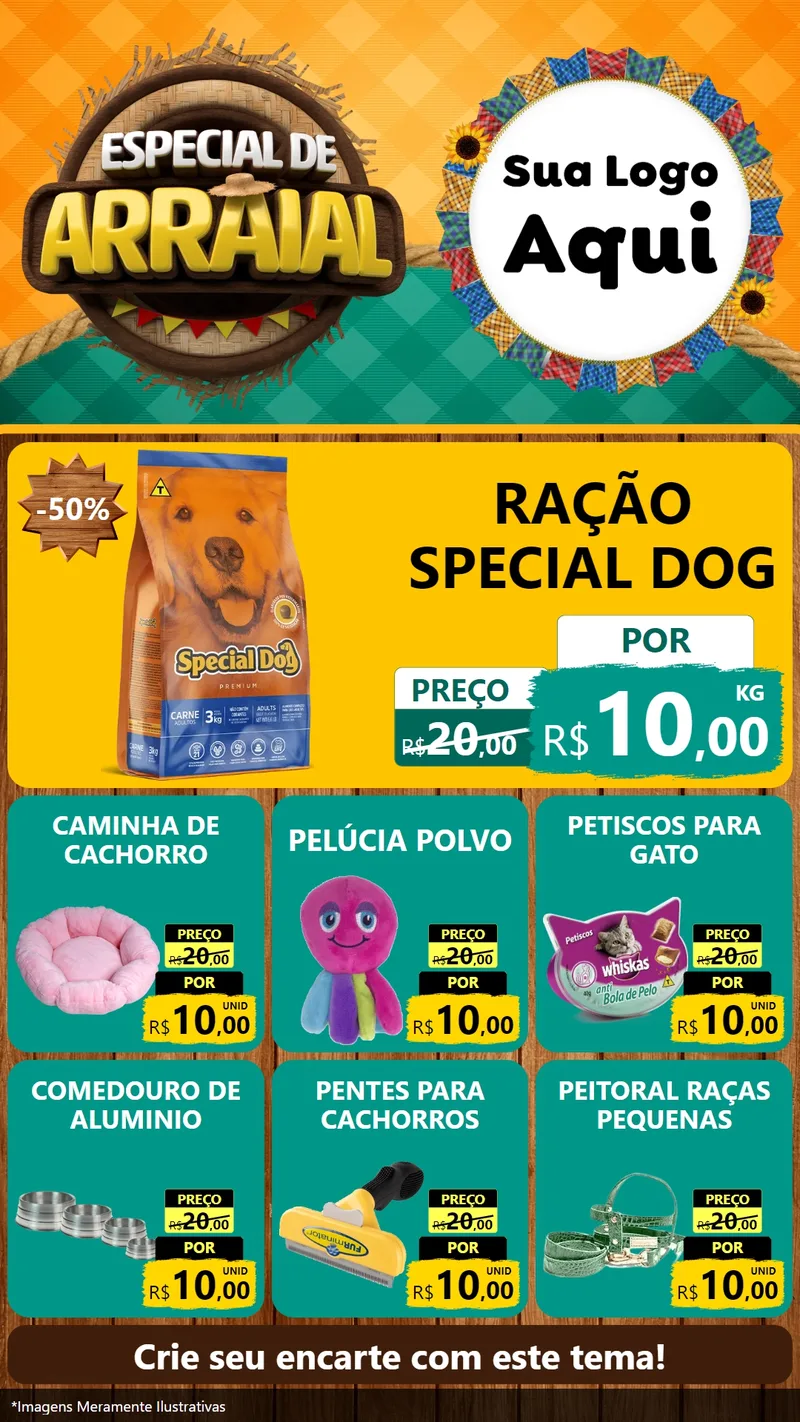 Modelo de Rede Social para Stories com o tema Especial De Arraial para Pet Shop