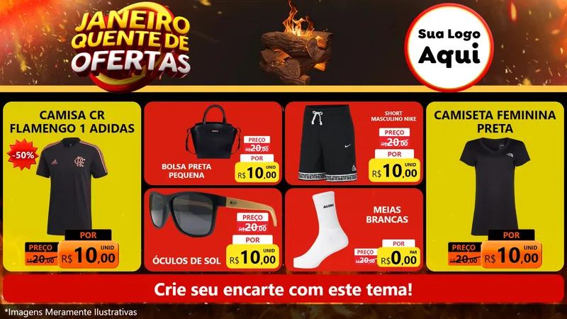 Modelo de TV para TV Horizontal com o tema Janeiro Quente de Ofertas para Roupas e acessórios