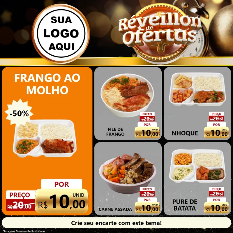Modelo de Rede Social para Feed Facebook com o tema Réveillon de Ofertas para Restaurante