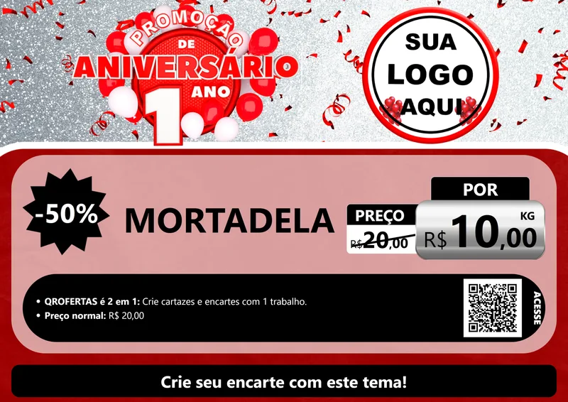 Modelo de Cartaz para Cartaz A4 Horizontal com o tema Promoção de Aniversário - 1 Ano para Frios e Laticínios