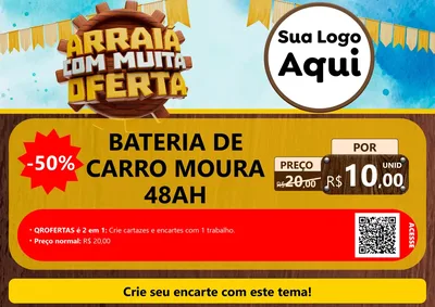 Modelo de Cartaz para Cartaz A4 Horizontal com o tema Ofertas de São João - Junina para Baterias Elétricas