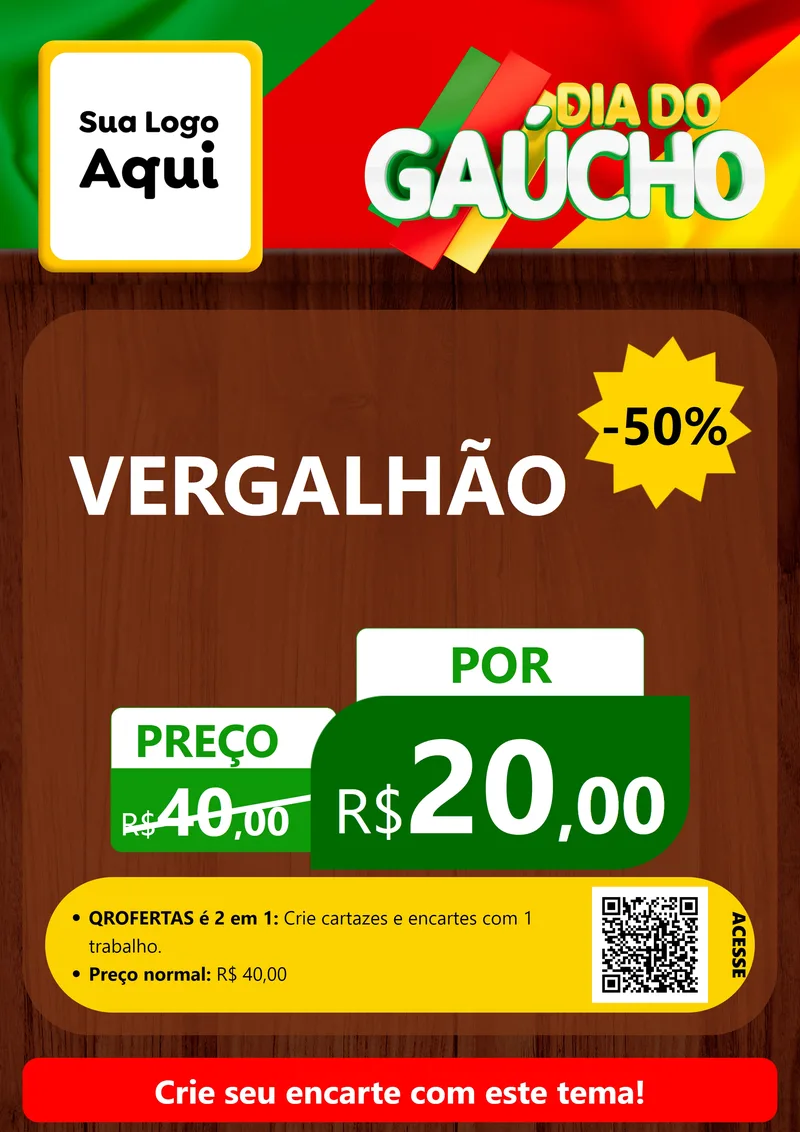 Modelo de Cartaz para Cartaz A4 Vertical com o tema Dia do Gaúcho para Ferragens