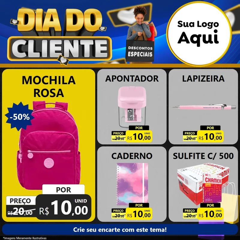 Modelo de Rede Social para Feed Facebook com o tema Dia Do Cliente para Papelaria