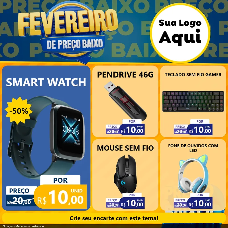 Modelo de Rede Social para Feed Facebook com o tema Fevereiro de Preço Baixo para Informática