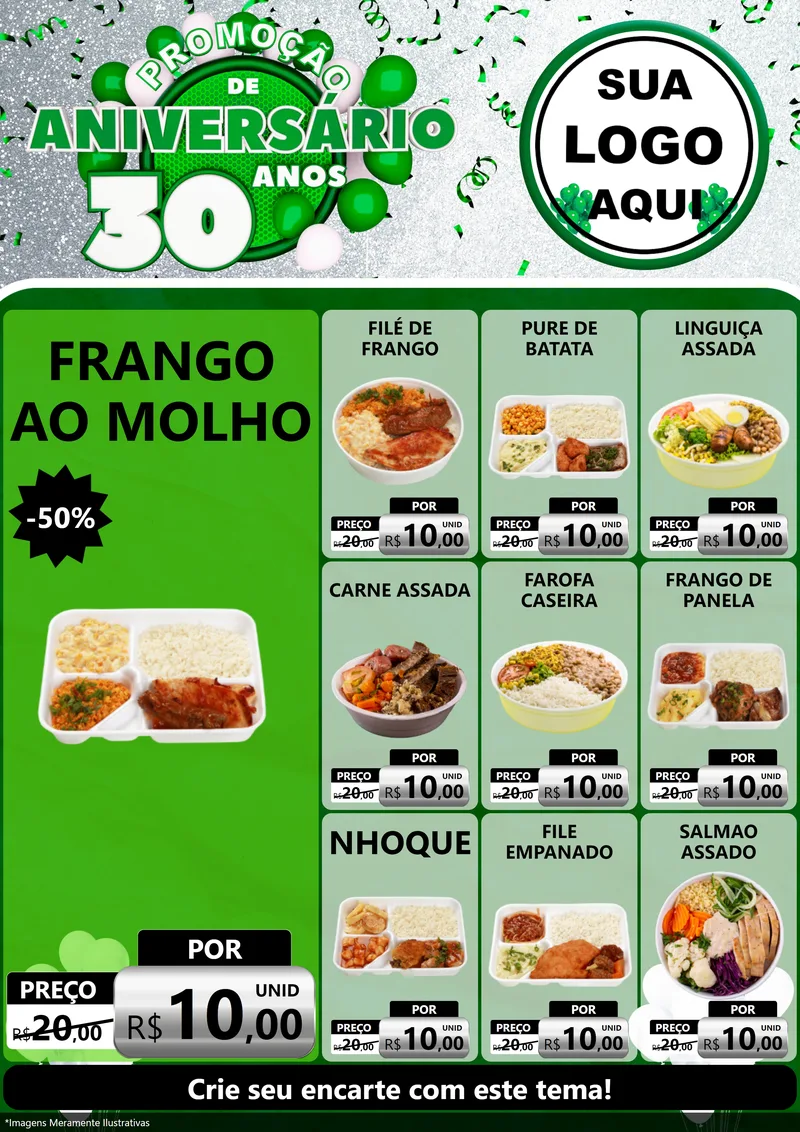 Modelo de Encarte para Encarte A4 Vertical com o tema Promoção de Aniversário - 30 Anos para Restaurante