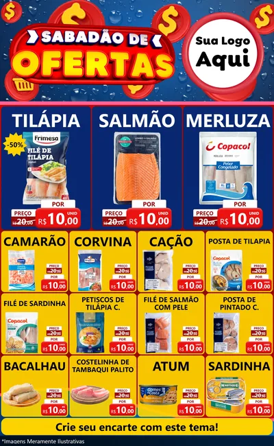 Modelo de Encarte para Encarte Grande com o tema Sabadão de Ofertas para Peixaria