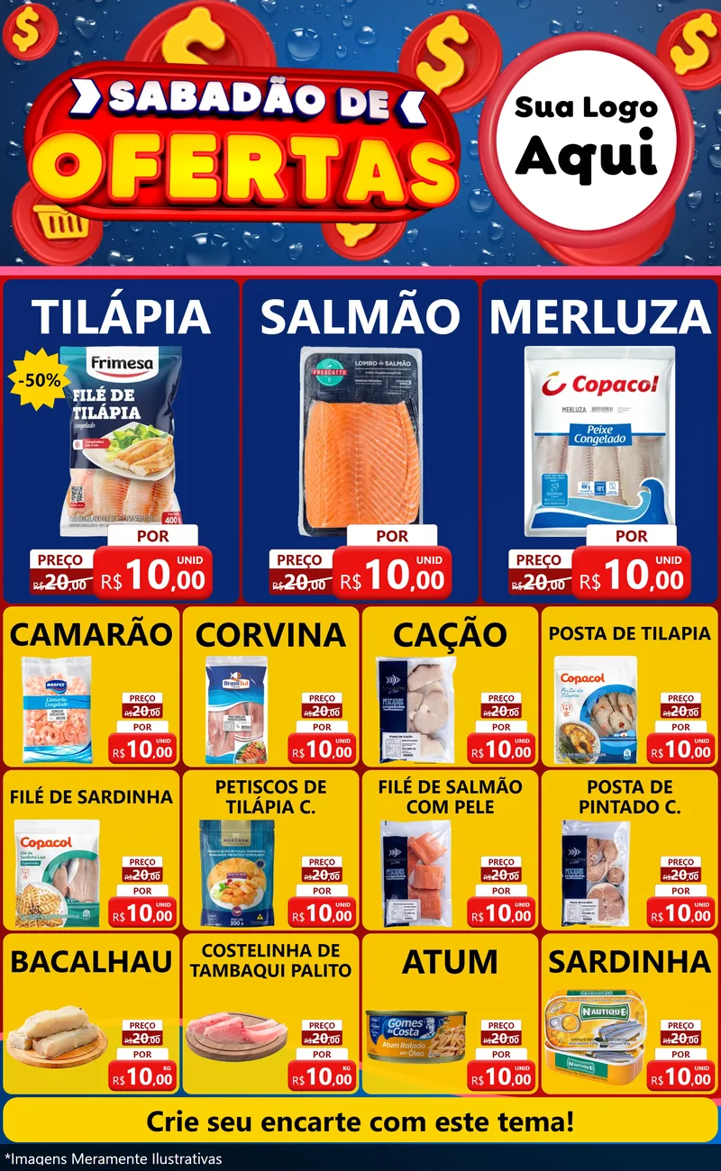 Modelo de Encarte para Encarte Grande com o tema Sabadão de Ofertas para Peixaria