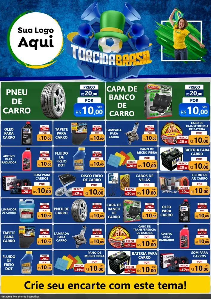 Modelo de Encarte para Encarte A4 Vertical com o tema Torcida Brasil - Copa para Auto peças