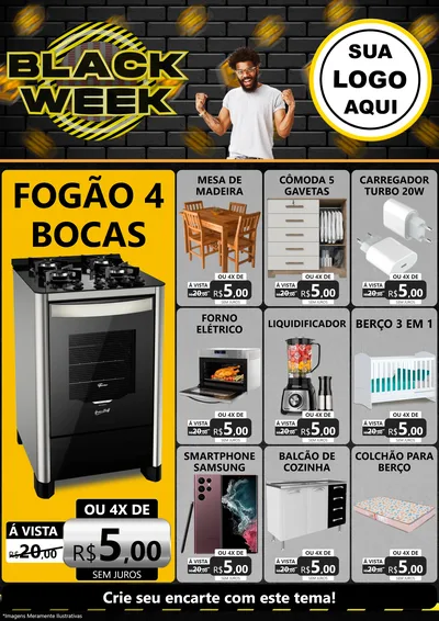 Modelo de Encarte para Encarte A4 Vertical com o tema Black Week para Móveis e Eletro